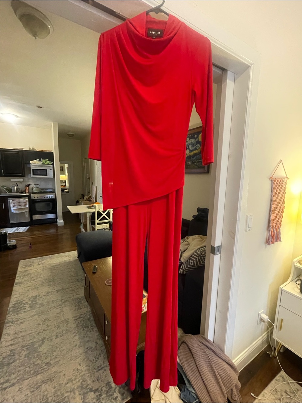 Red Draped Jumpsuit